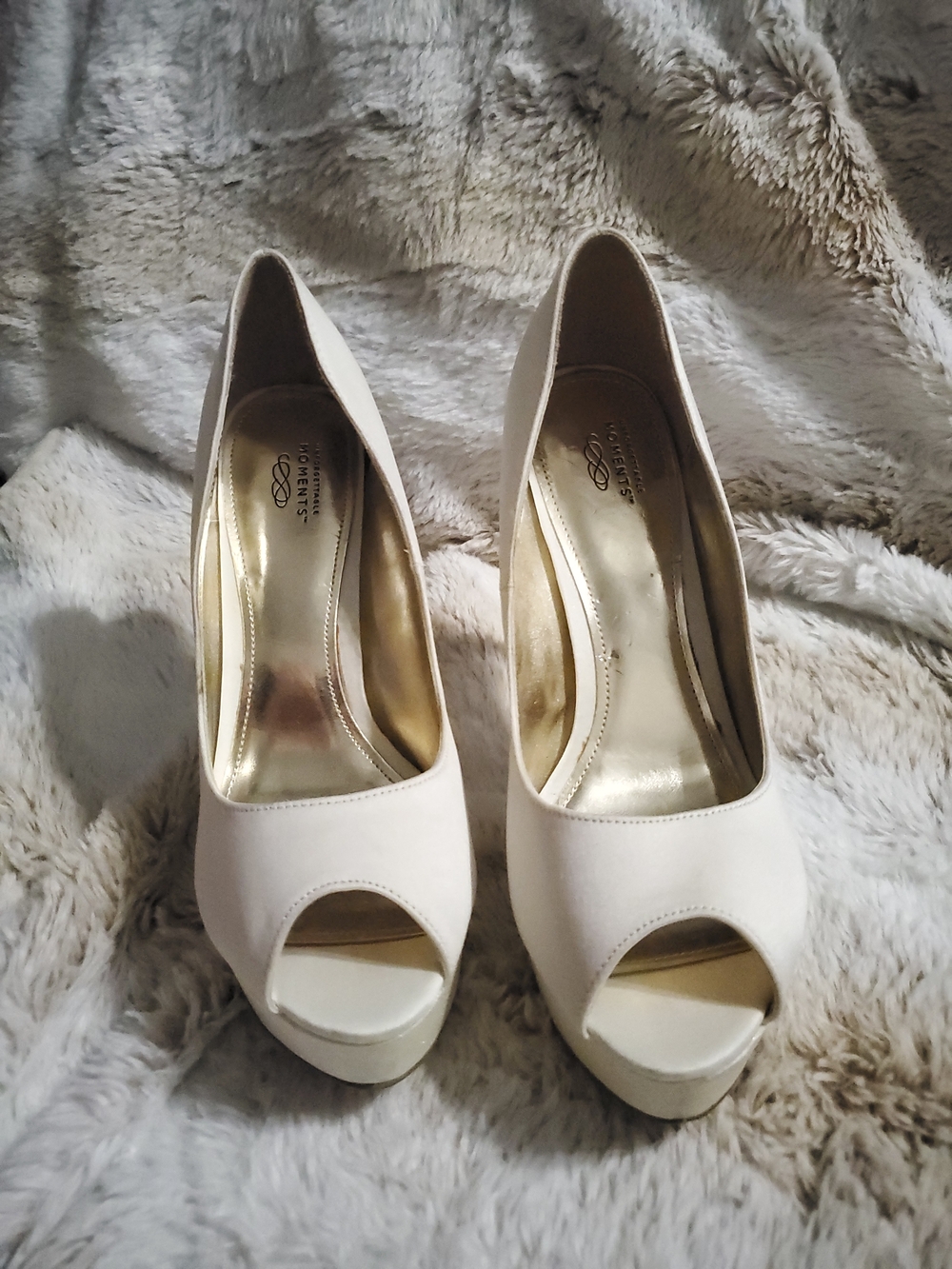 Unforgettable Moments Ivory Stiletto Heels with Peep Toe and Glitter